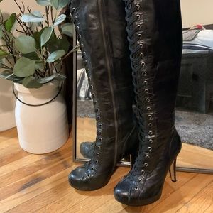 Nine West knee high lace up leather boots